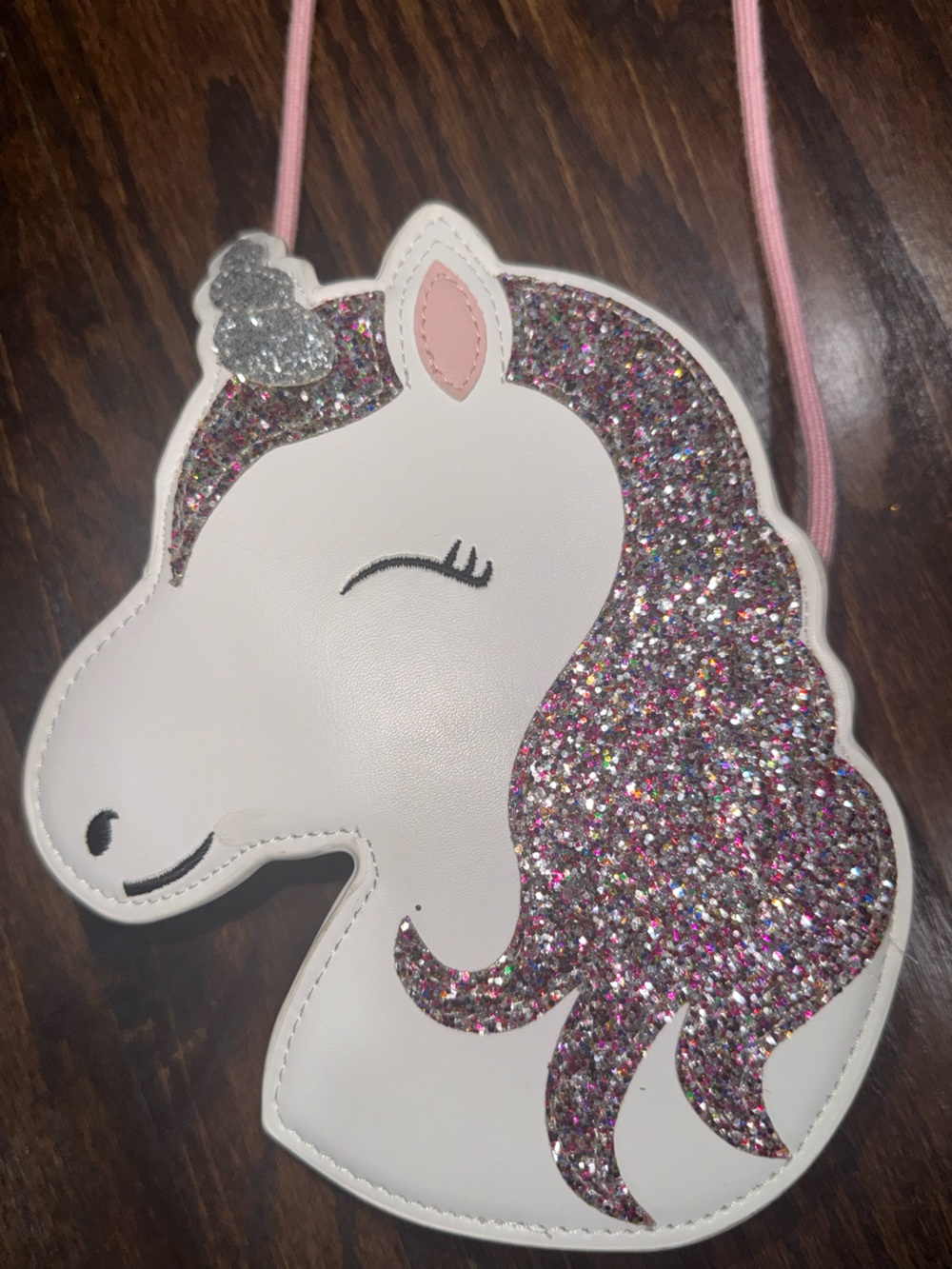 Kids White and Pink Glitter Unicorn Bag